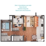 Apartamento de 2 dormitórios, suíte e espera para churrasqueira ou lareira.