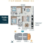 Unidade 1º andar - Apto 2dorm/2Suíte - 75,00m² - Martin de Sá - Caraguatatuba-SP