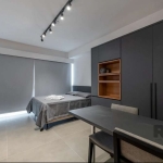 Libertas Imóveis aluga Loft Mobiliado de 28,41m² no empreendimento Liv Execute no bairro Petrópolis. Imóvel pronto para morar, decorado por arquiteto, Split, banheiro com box de vidro, uma linda vista