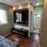 Apartamento com 45m², 2 dormitórios, mobiliado, sala, cozinha, banheiro, área de serviço e 1 vaga.