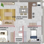 Apartamento com 2 dormitórios, pátio/sacada e  1 vaga