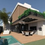 CASA RESIDENCIAL NO BAIRRO VIVAPARK, EM PORTO BELO, SC, COM 255m² PRIVATIVOS, PISCINA, ESPAÇO GOURMET, 04 SUÍTES, E 02 VAGAS DE GARAGEM COBERTAS.