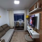 Apartamento com 56m², se encontra no primeiro andar, dois dormitórios, um banheiro, sacada fechada  e uma vaga para garagem, localizado no bairro Forq