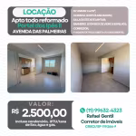 Apto para alugar em Portal II, Avenida das Palmeiras, Cajamar/SP, 2 quartos, 47m², 16° andar, todo reformado, 1 vaga e excelente localização.
