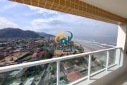 Apartamento em Mongaguá, bairro Vila Atlântica, 2 dormitórios sendo 1 suíte, sacada gourmet, vista para o mar e serra, lazer com salão de festas, jogos, piscina e academia.