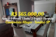 Apto de 77m² C/  2 Dorms/1 suíte/Varanda +2 Vagas  Loc. Cond. Allegro - Jundiaí , São Paulo