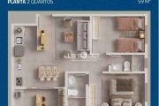 Apartamento com dois quartos, sendo uma suíte e varanda gourmet.