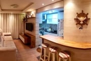 Ótimo apartamento de 72m², super aconchegante, com 3 quartos, sendo 1 suíte, banheiro social, living para 2 ambientes com cozinha americana integrada e sacada. &lt;BR&gt;Apartamento mobiliado (porteir