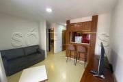 Flat mobiliado com 42m² com quarto, sala, cozinha completa e banheiro, a 200 m da Av. Paulista.