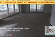 APARTAMENTO 4 DORMITÓRIOS (270m²), 4 SUÍTES, 4 VAGAS, TERRAÇO GOURMET. ALTÍSSIMO PADRÃO EM HIGIENÓPOLIS