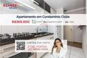 Apartamento mobiliado em condomínio clube com 2 quartos, 1 suíte, sacada com churrasqueira,