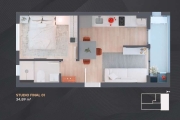 Apartamento com 1 quarto  à venda, 34.89 m2 por R$293493.00  - Portao - Curitiba/PR