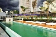 Apartamento 91m², 01 dormitório, 03 banheiros e 02 vagas na garagem.  Condomínio com portaria, segurança, piscina, brinquedoteca, churrasqueira