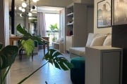 Lindo apartamento em Barreiros, 2 quartos com Suíte, sacada com churrasqueira, vista livre e andar alto, semi-mobiliado e todo planejado.