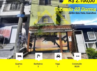 Sobrado para Locação em Guarulhos, Jardim Bela Vista, 3 dormitórios, 3 banheiros, 1 vaga