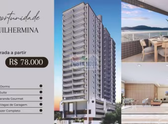 Apartamento com 2 quartos sendo 1 suíte, 2 banheiros, 1 vaga, bairro Guilhermina - Praia Grande