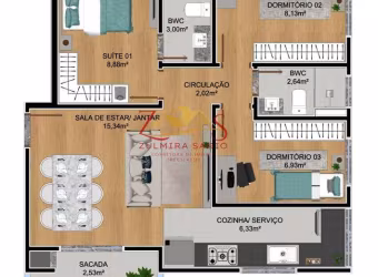 Apartamento à venda em São José dos Pinhais, Parque da Fonte, com 3 quartos, 61,82m²