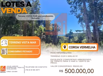 Terreno vista mar em condomínio fechado, Coroa Vermelha/BA