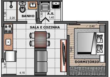 Ótimo apto com 50 mts² de área útil. térreo