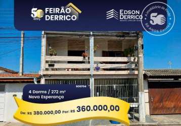 Sobrado com 4 dormitórios, 271 m² - venda por r$ 380.000,00 ou aluguel por r$ 2.638,80/mês - residencial nova esperança - pindamonhangaba/sp