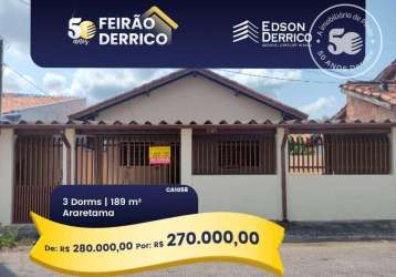 Casa com 3 dormitórios, 188 m² - venda por r$ 280.000,00 ou aluguel por r$ 1.467,76/mês - conjunto residencial araretama - pindamonhangaba/sp