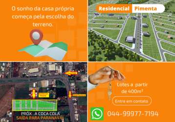 Terrenos à venda no residencial pimenta a partir de 400m² - maringá-pr