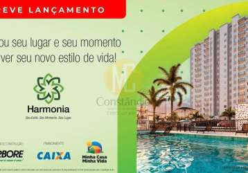 Lançamento harmonia -  2 dorms com varanda - 45m² - galo branco