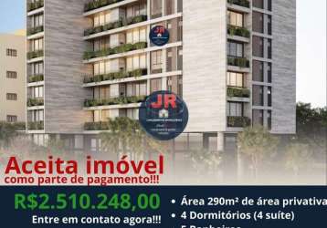 Apartamento garden alto padrão, na planta com 4 quartos sendo 4 suítes, localizado no ahú