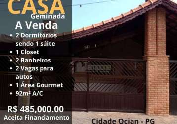 Casa com 2 dormitórios à venda, 92 m² por r$ 485.000 - ocian - praia grande/sp