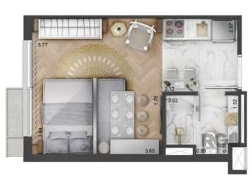 Studio.  novo, gracioso apartamento, andar alto com , living,  dormitório, banheiro e cozinha. &lt;br&gt;condomínio: segurança 24 horas, estacionamento visitante, churrasqueira, deck molhado, elevador