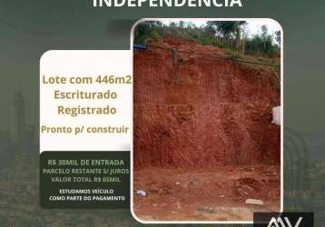 Terreno à venda, 446 m² por r$ 30.000 de entrada - parque independência - juiz de fora/mg