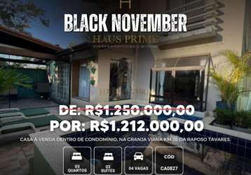 Casa à venda em cotia, jardim colibri, com 3 suítes, com 190 m², condomínio granja 26