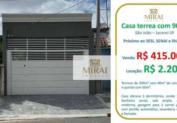 Casa com 3 dormitórios, 90 m² - venda por r$ 415.000,00 ou aluguel por r$ 2.230,00/mês - são joão - jacareí/sp