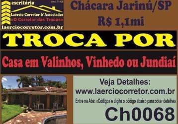 Chácara venda em jarinú sp, bairro jardim bonanca - terreno 1.000m² e 350m² construção