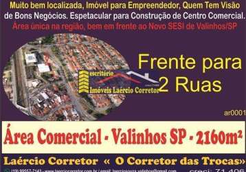 Área venda em valinhos sp, bairro capuava (saída para rodov. d. pedro), frente para rodovia - 2.170m² - r$ 1.900.000,00