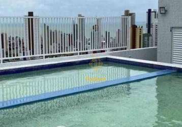 Flats com área de lazer na cobertura com vista definitiva para o mar da praia de tambaú - fl0027