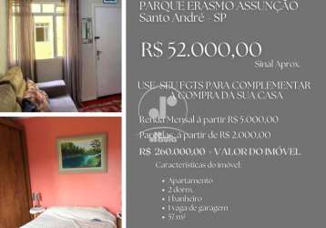 Parque erasmo assunção. apartamento com 57m2. 2 dormitórios. 1 vaga de garagem e lazer.