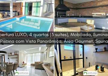 Cobertura luxo 4 quartos (3 suítes) no jardim guanabara ilha do governador 400m², varanda com piscina, sauna e área gourmet completa com churrasqueira