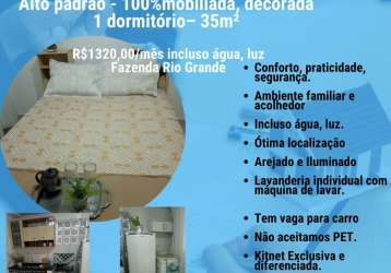 Kitnet 1 dormitório– 35m2 por r$1320,00/mês – fazenda rio grande