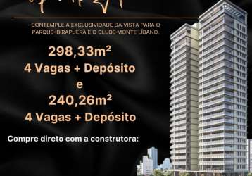 Moema: apartamento de 240m² com 3 suítes – vista para o ibirapuera e clube monte líbano! av. república do líbano!