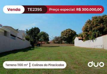 Terreno à venda, 1100 m² por r$ 300.000,00 - colinas do piracicaba (ártemis) - piracicaba/sp