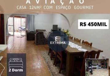 Casa térrea  mobiliada com 2 dormitórios à venda, 140 m² por r$ 450.000 ,00- aviação - praia grande/sp