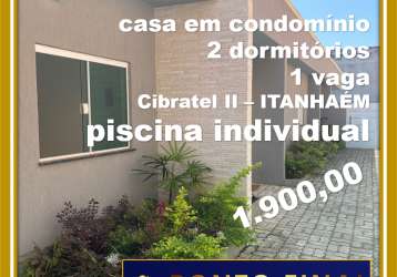 Casa em condominio com 2 dormitórios  com piscina individual