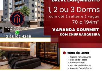 Apartamentos com: 1, 2 e 3 suítes de 72m² até 194 m² todos com varanda gourmet,  com 1 e 2 vagas de garagem.