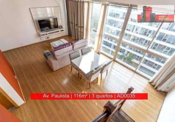 Apartamento duplex, 116 m², 3 dorms, sem vaga, av. paulista, 2584 - bela vista, edifício anchieta