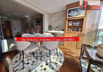 Apartamento r. croata, 485 - vila ipojuca, 3 dorms, 2 vgs, 85m², cond. veneza