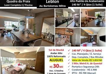 Apto leblon bartolomeu mitre 140m²