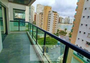 Apartamento alto padrão com 3 dormitórios sendo 1 suíte + dormitório de serviço, lazer no condomínio e vista lateral do mar na praia da pitangueiras-guarujá/sp.