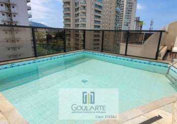 Cobertura duplex com 3 suítes climatizadas, piscina e churrasqueira, lado praia na enseada-guarujá/sp.