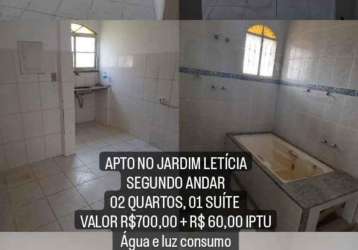 Apto 02 quartos sendo 01 suite no bairro jardim letícia